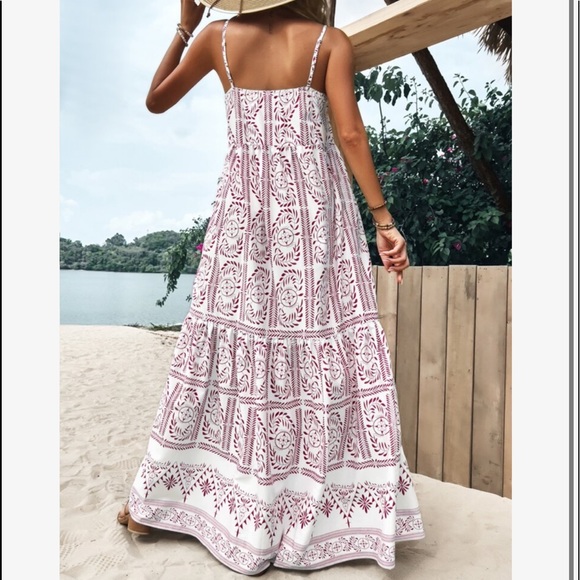 Boho Bohemian Gypsy Floral Paisley Print Cami Maxi Dress - Picture 3 of 5